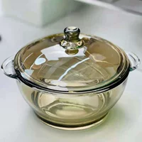 Пакет чая 1L с крышкой, двойные ручки, боросиликатное стеклянное блюдо для лапши с высоким содержанием бора от