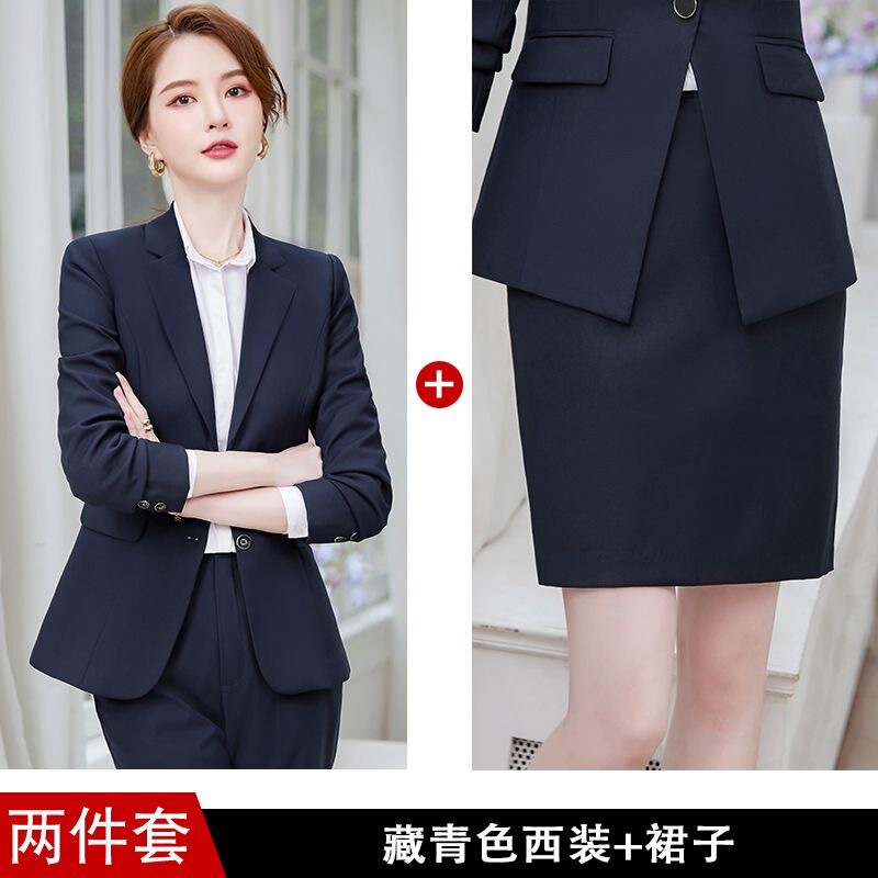 新型職業服装女装チベット青爆金気質スーツセット黒双ボタン正装スーツ面接作業服|undefined