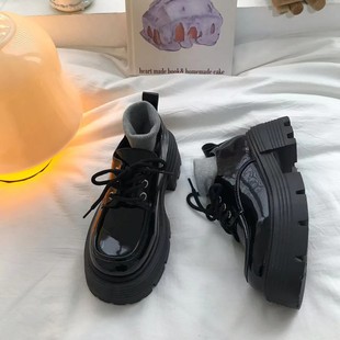 Vintage British Style Lace-up Black Thick-soled Leather Shoes Women's New All-match Height-increasing Single Shoes for Spring and Autumn 2025