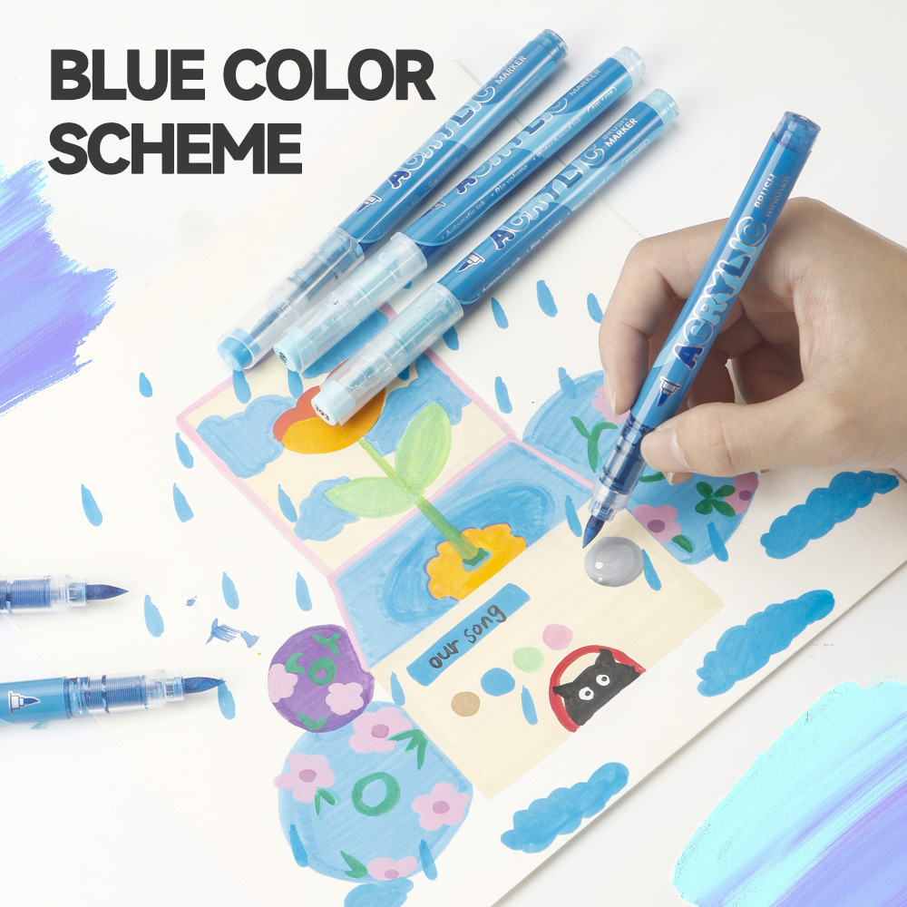 Líquido directo tipo blando acrílico marcador conjunto de pincel de color plegable estudiantes dibujo de color de piel animado acrílico colorido