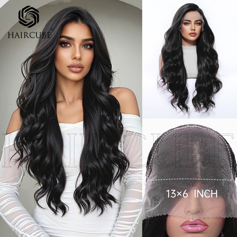 Natural black wig headgear imported silk 13*6 lace large area natural can be randomly sewn long curly hair big waves