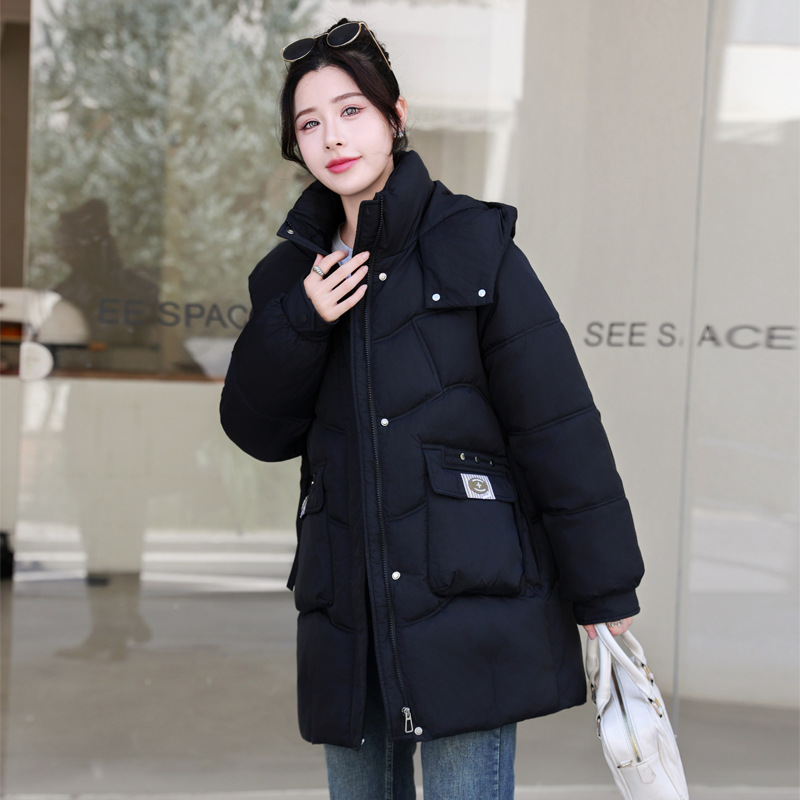 2024 invierno estilo coreano encapuchado vestido de pan de tamaño grande abrigo de algodón de pluma grueso mujer estilo largo exterior abrigo de algodón suelto image 8