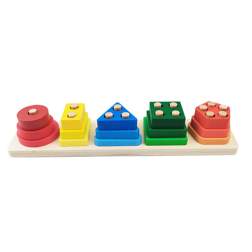 Wooden shape matching five sets of column building blocks children's puzzle Montessori early education tower of Hanoi fishing set of columns 1-2 years old