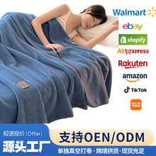 跨境外贸午睡毯仿羊绒多功能毛毯三角针盖毯空调毯蓝沙发毯子批发