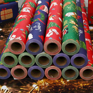 Foreign trade new long roll Christmas wrapping paper roll 5 meters 10 meters oversized manufacturers wholesale Christmas kraft paper