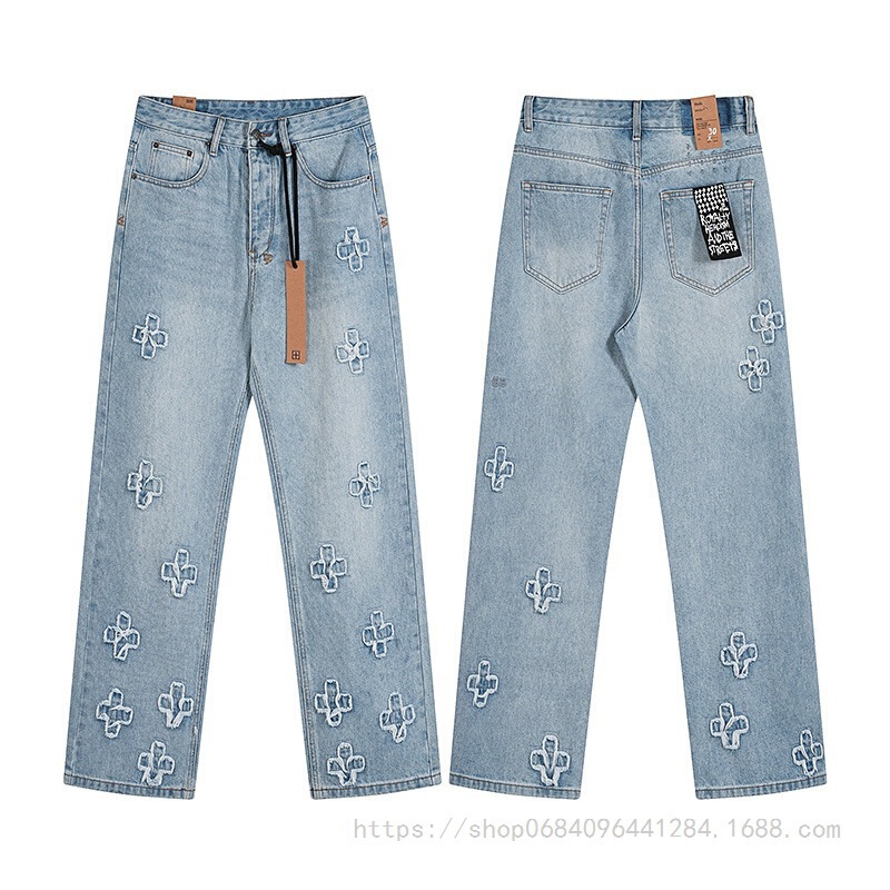 Foreign Trade American Fashion Ksubi Retro Ripped Washed High Street Unisex Casual Trendy Slim Wide-Leg Trendy Brand Jeans