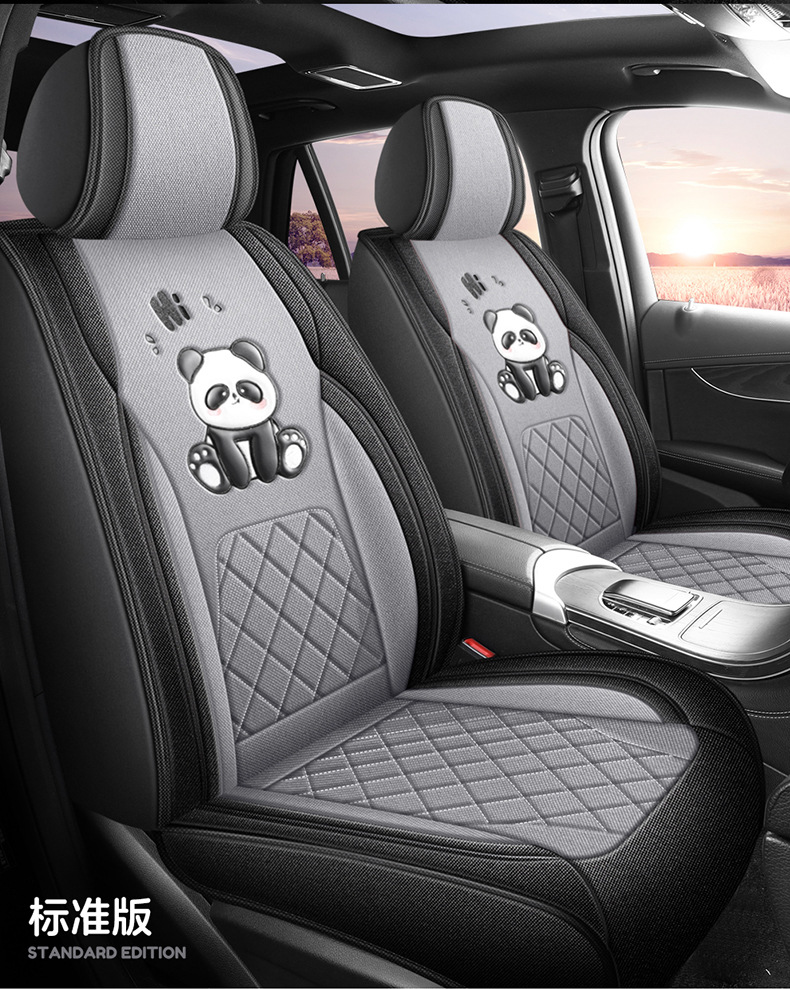 Universal Panda Hemp Full Surround Breathable Wear-Resistant Five-Seat Car Seat Cover