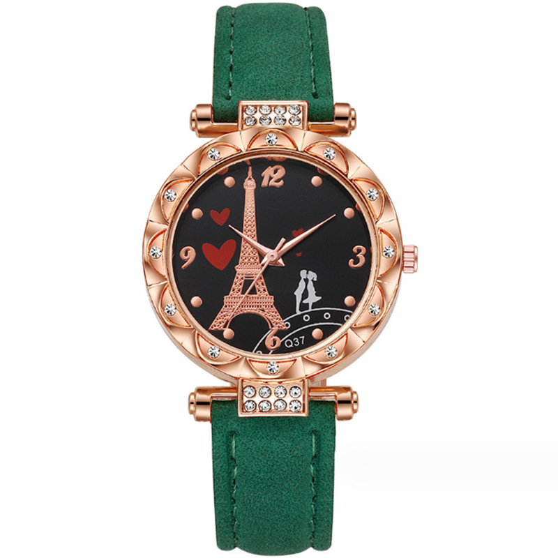 Quartz Movement Tower, Heart Shape Pattern Casual Tower Heart Shape Buckle Quartz Watch Women's Watches
