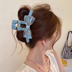 フレンチレトロデニムリボンクリップ女性のハイエンド2025新しい気質サメクリップヘアクリップヘアアクセサリー