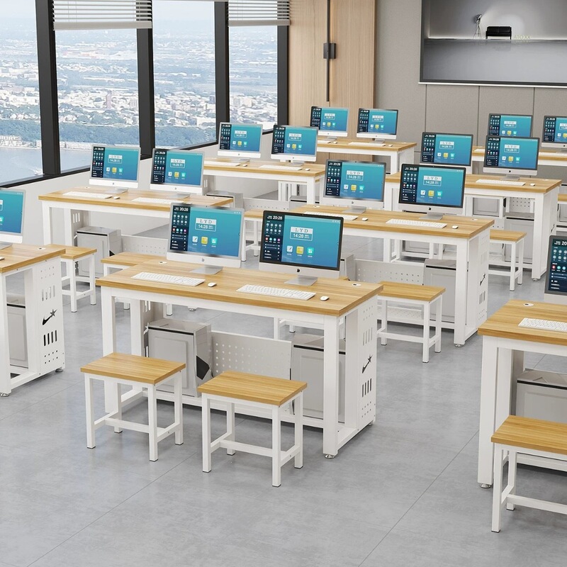 2026 new popular school desks and chairs, computer desks for computer labs, single and double-person office desks, and training room desks
