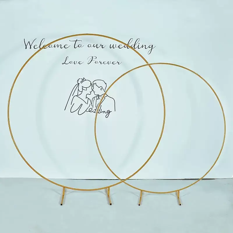 婚庆铁艺道具婚礼派对生日聚会背景圆形拱门支架金色圆环气球拱门