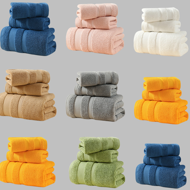 Class A multi-color thick cotton towel suit bath towel three-piece Amazon foreign trade towel gift embroidery LOGO