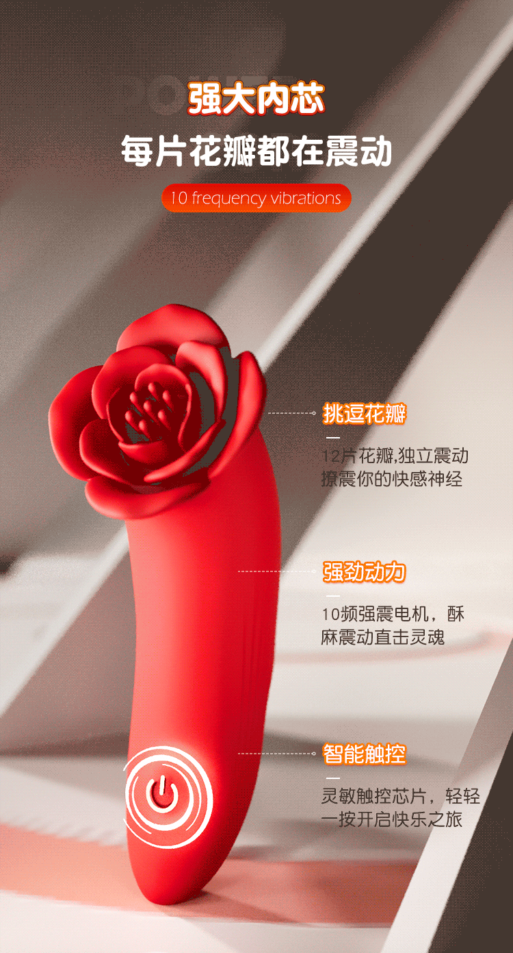 Rose Vibrating Finger Sleeve, Silicone G-Spot and Prostate Stimulation, Red Wearable Egg — detail image 2