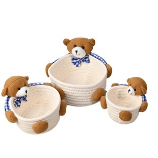 Cotton Rope Cute Bear Sundries Storage Basket Home Key Remote Control Snack Woven Basket Cotton Rope Storage Basket