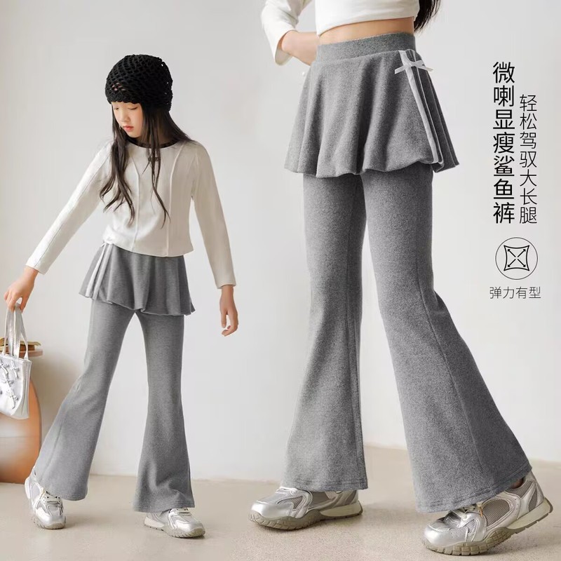 女童打底裤裙秋季新款韩版儿童洋气假两件喇叭裤小女孩休闲裤裙裤|undefined