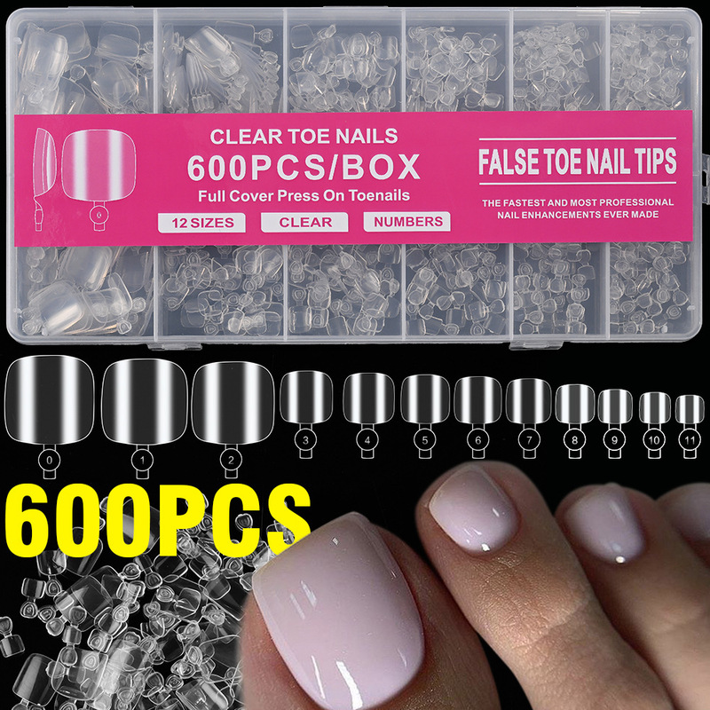 Cross-border 600 pieces of nail art toe short patch transparent natural ultra-thin seamless DIY toenails wholesale