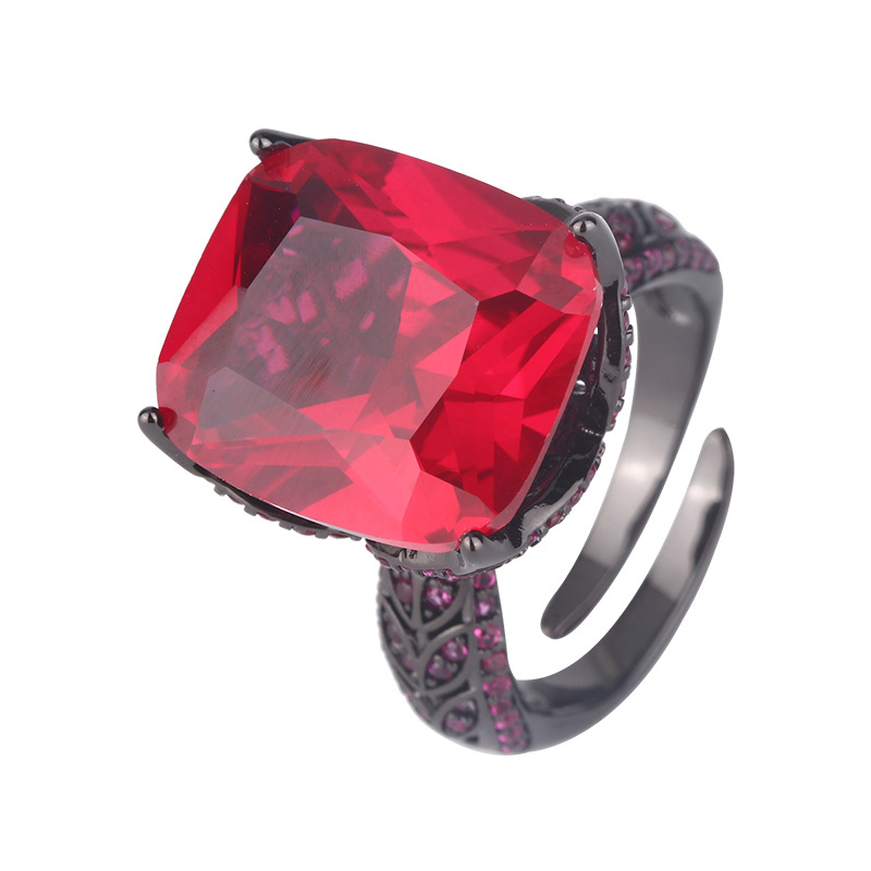 2024 Zhuang Shengsheng Joyas Fondo de cobre chapado en oro simulación retro corindón oro negro anillo de lujo ligero mujer 14*16 al por mayor