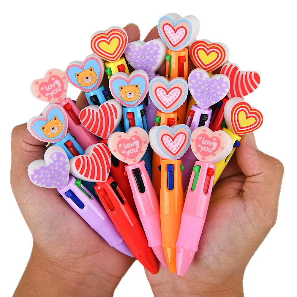 Cross-border encantador dibujos animados bolígrafo de cuatro colores creativo regalo de San Valentín bolígrafo multicolor en forma de corazón bolígrafo de amor al por mayor