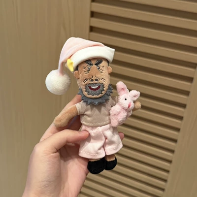 Grandpa Cow Plush Toy, Pluş açarlıqlar - pink-rabbit-holding-a-pink-sleeping-cap-grandpa-cow-pendant