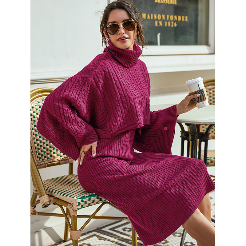 long-sleeved solid color pullover knitted dress NSSA25915