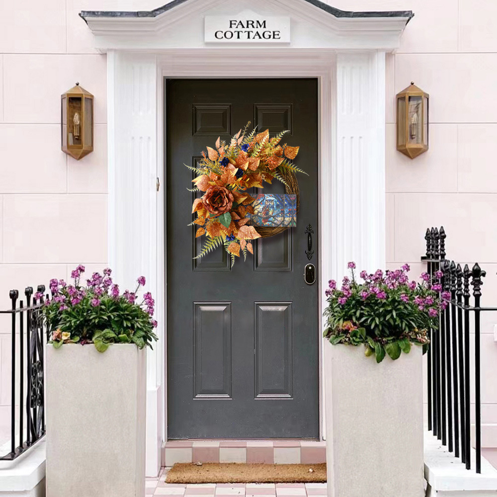 Guirnaldas de Halloween búho placa de madera simulación calabaza guirnaldas de arce puerta colgando guirnaldas de decoración de calabaza festival de cosecha