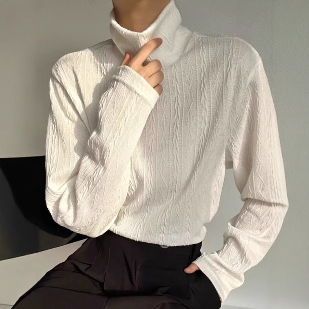 힙 칼라 스웨터 남자 하프 하이 칼라베이스 셔츠 남자 한국식 금욕 하이 엔드웨어 솔리드 컬러 긴팔 티셔츠