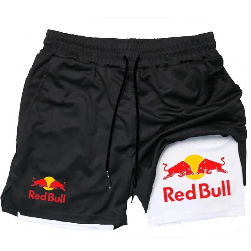 Red Bull Anime Print Men's Shorts Double-Layer Sports Fitness Versatile Cross-Border E-Commerce Casual Mid-Pants Ready for Sale