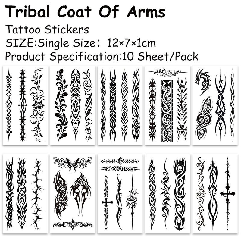 10 Sheets/Pack Cross-Border Tribal Heraldic Painted Tattoo Stickers Simulated Personalized Arm Temporary Stickers Waterproof and Wholesaleable