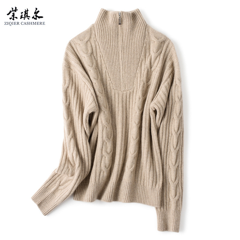 Yaying 100 Pure Cashmere Women's Casual Polo Collar Navy Collar Half-Zip Thick Knitwear Ep Same Style Long-Sleeved Knitwear