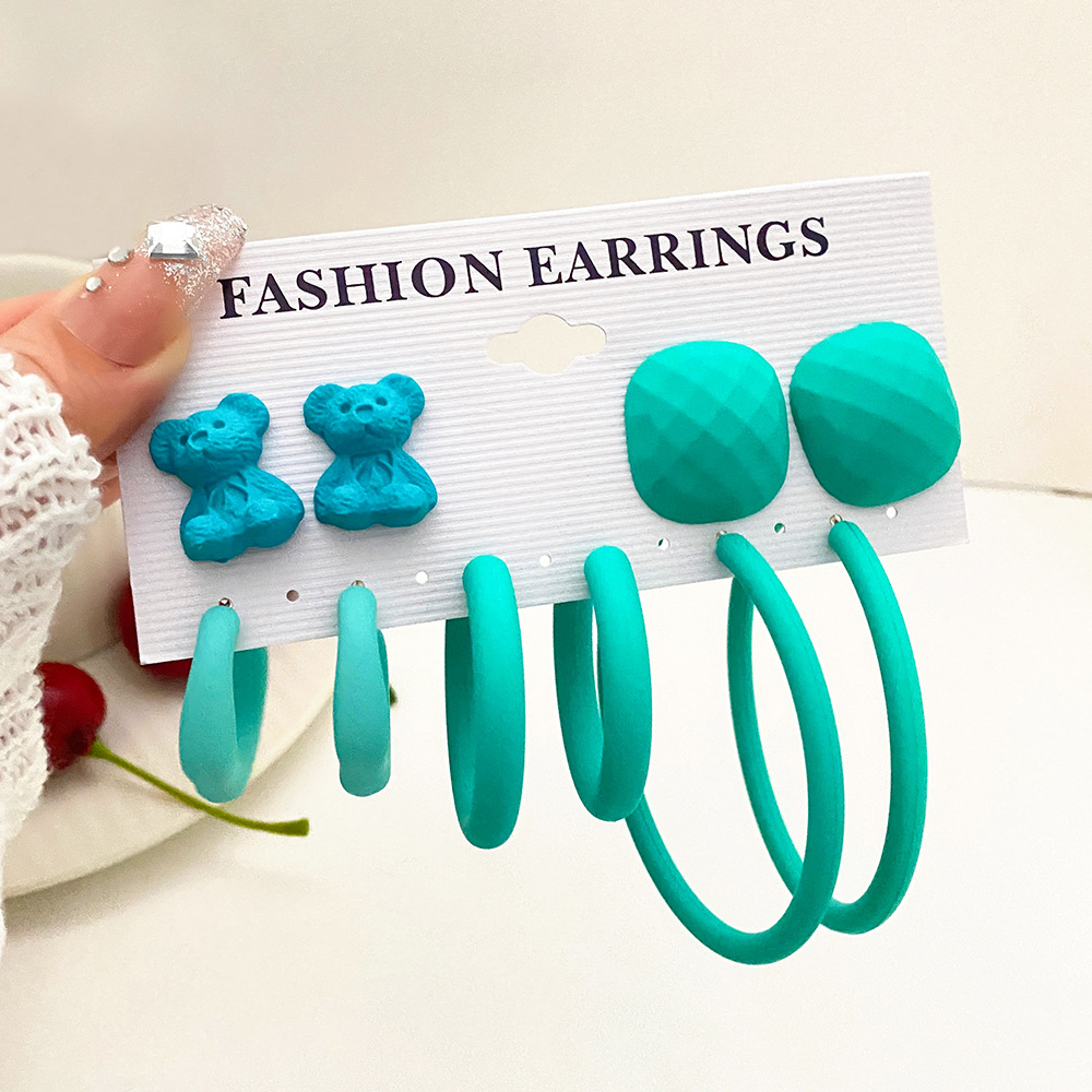 Wholesale Jewelry 5 Piece Set Ins Style Cartoon Style Bear Heart Shape Alloy Earrings display picture 1