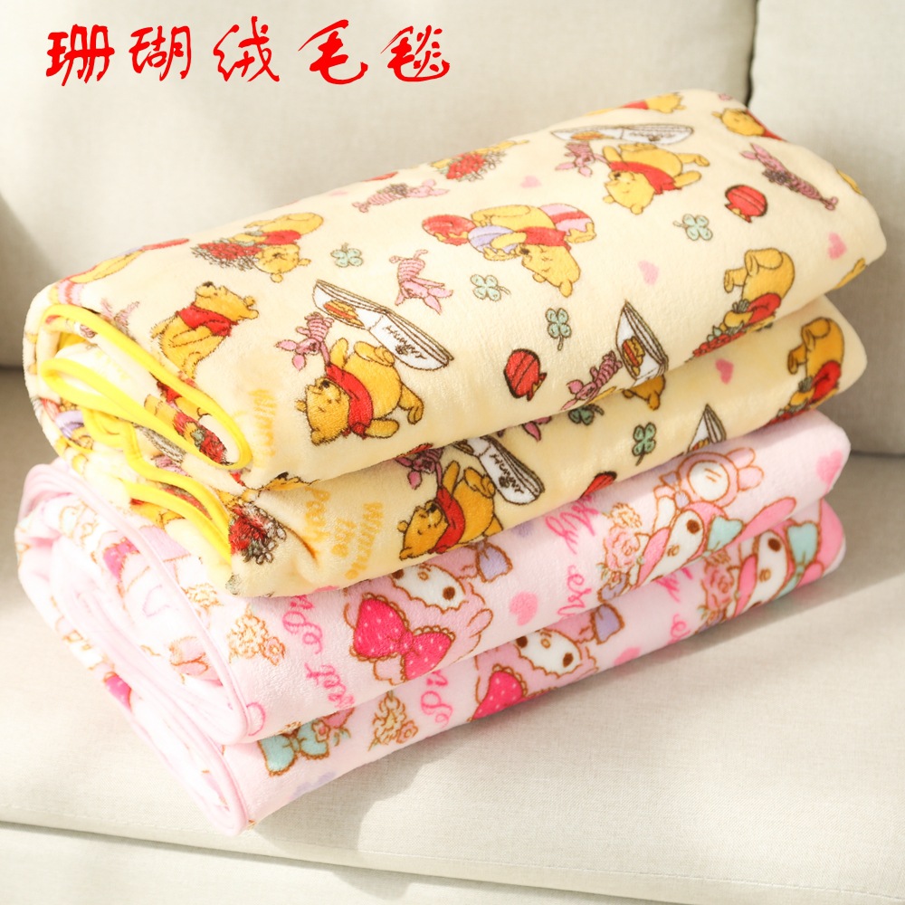 Cartoon coral velvet blanket summer air conditioning blanket Japanese nap blanket quilt thickened single blanket warm sheet