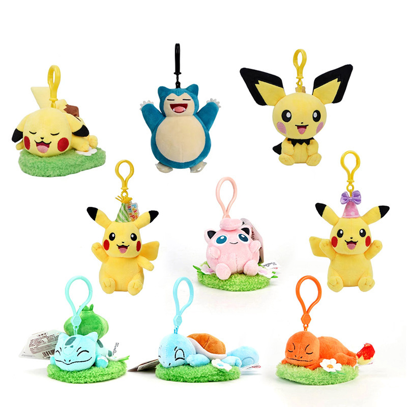 Colgante auténtico de pokemon, colgante de muñeco de Pikachu, juguete de peluche Eevee, mochila de pokemon, muñeco