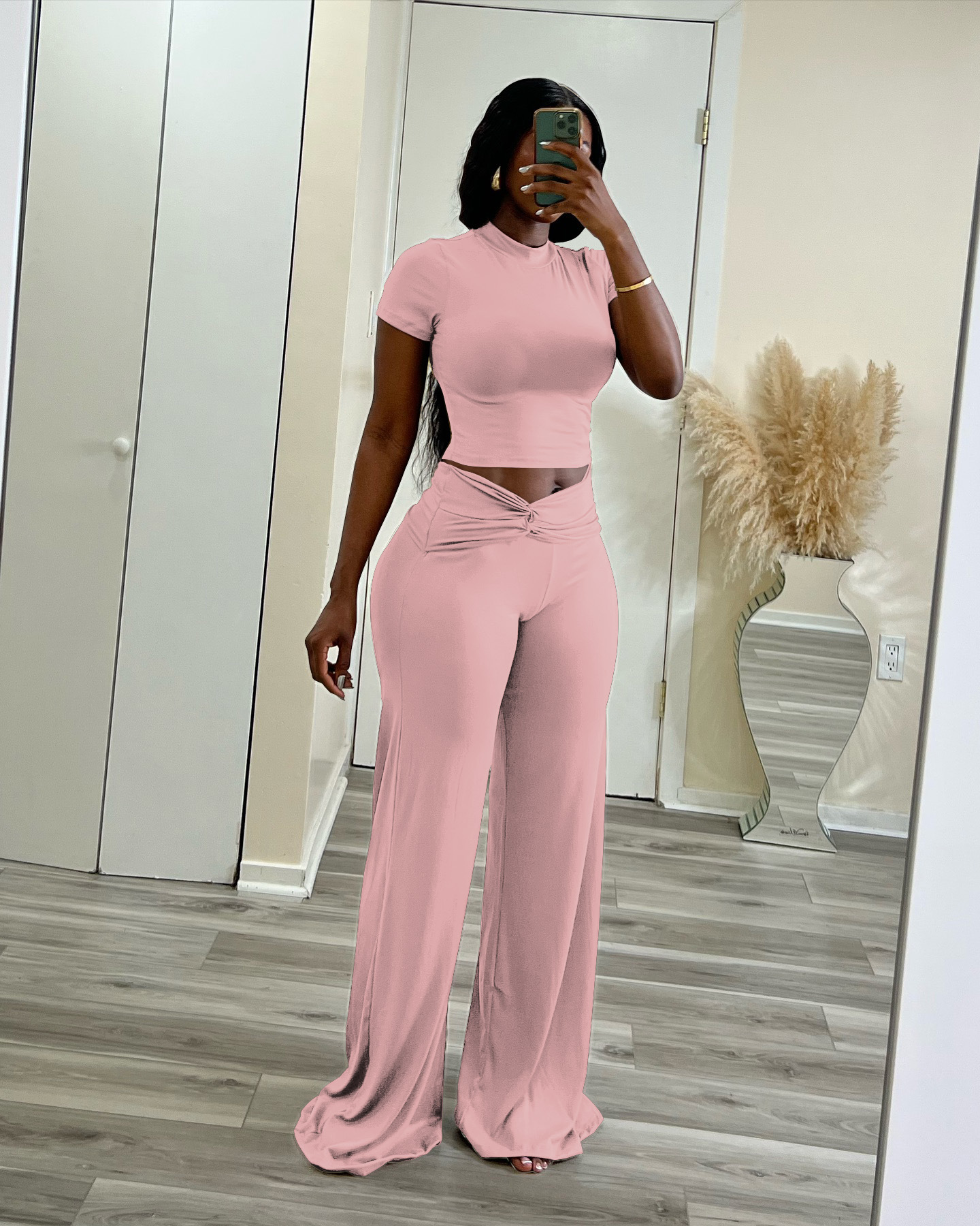 High Waisted Slimming Wide Leg Trouser And Top Two Piece Set_voghion.com