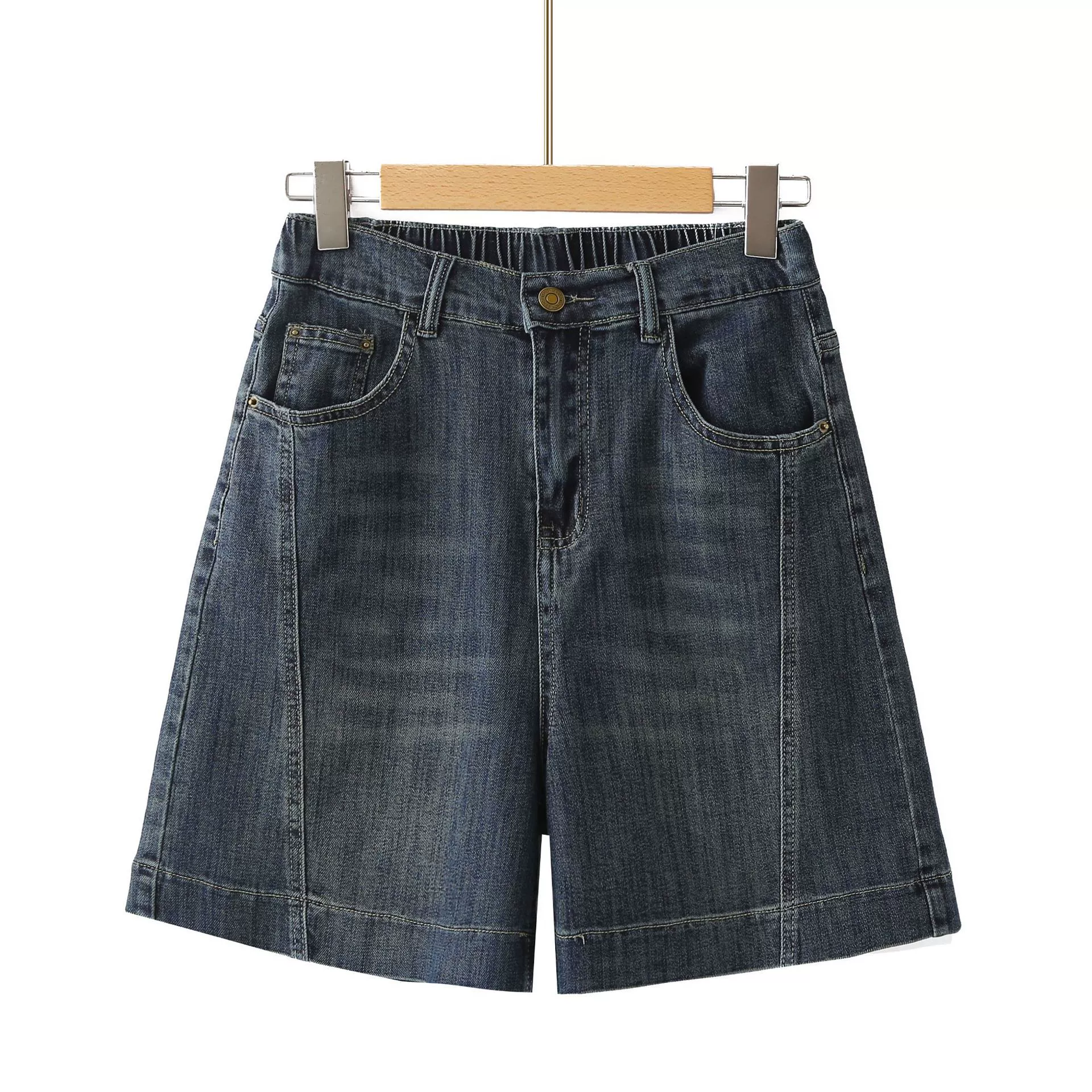 Женские джинсовые шорты больших размеров с эластичной резинкой на талии, новый свободный летний стиль, утягивающие шорты средней длины с высокой талией для пышных женщин, модные 8655.