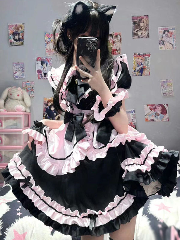可爱大码猫咪女仆Lolita萌妹COS女佣装纯欲洛丽塔甜美公主连衣裙|undefined