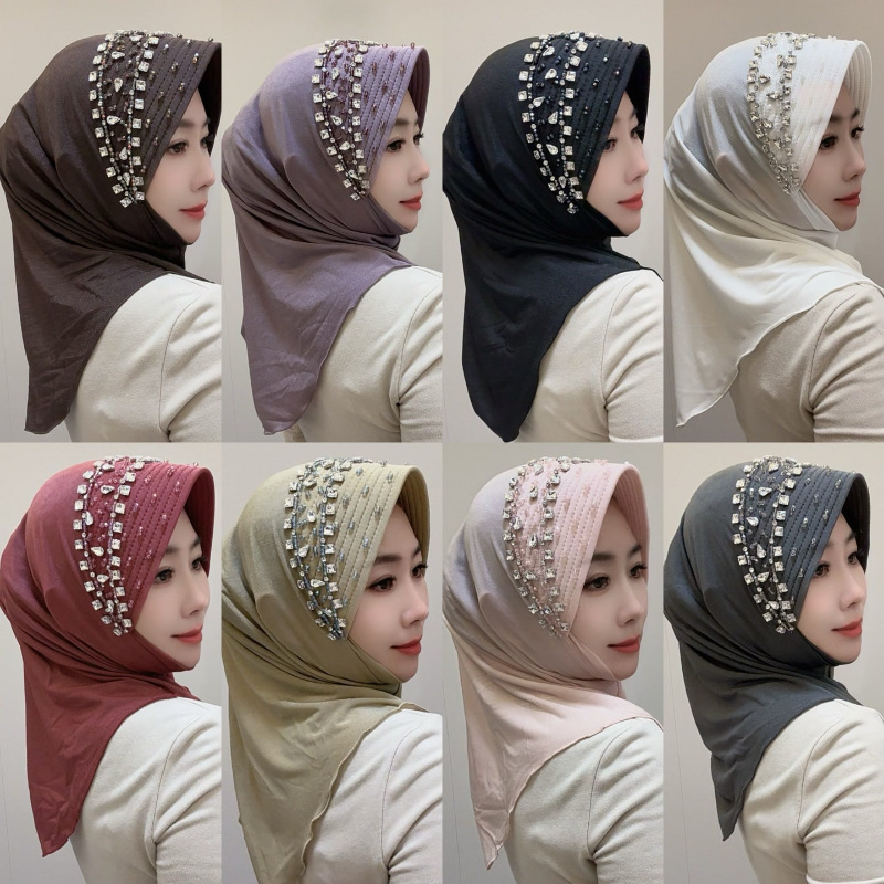 New Style Sponge Soft Hat with Convenient Pullover Style Gauze Scarf Hijab (Square Diamond Headband Style)