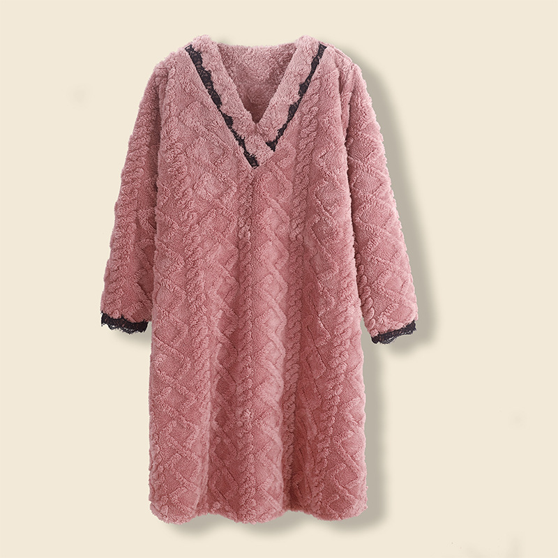Spring, Autumn and Winter Coral Velvet Women's Nightgown, Long One-Piece Lace-Trimmed Pajamas, Flannel Nightgown, Bathrobe, Lazy Style Spring, Autumn and Winter Coral Velvet Women's Nightgown, Long One-Piece Lace-Trimmed Pajamas, Flannel Nightgown, Bathrobe, Lazy Style