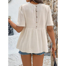 P 95398 Ruffle Crew Neck Women's Blouse ��߅�A�I����Ůʿ�r��