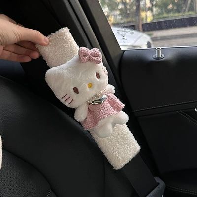 Belt Shoulder Cover Girl's Heart: Seat belt shoulder pad - pink-necklace-cat-1-lamb-velvet-shoulder-pad
