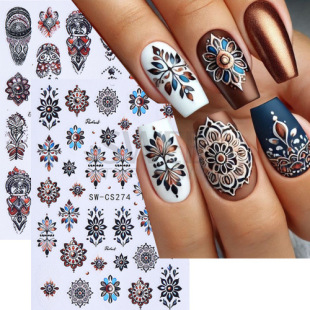 Bohemian Nail Art Stickers Imitation Painted Totem Ethnic Style Adhesive Nail Sticker Printing Cross-border New