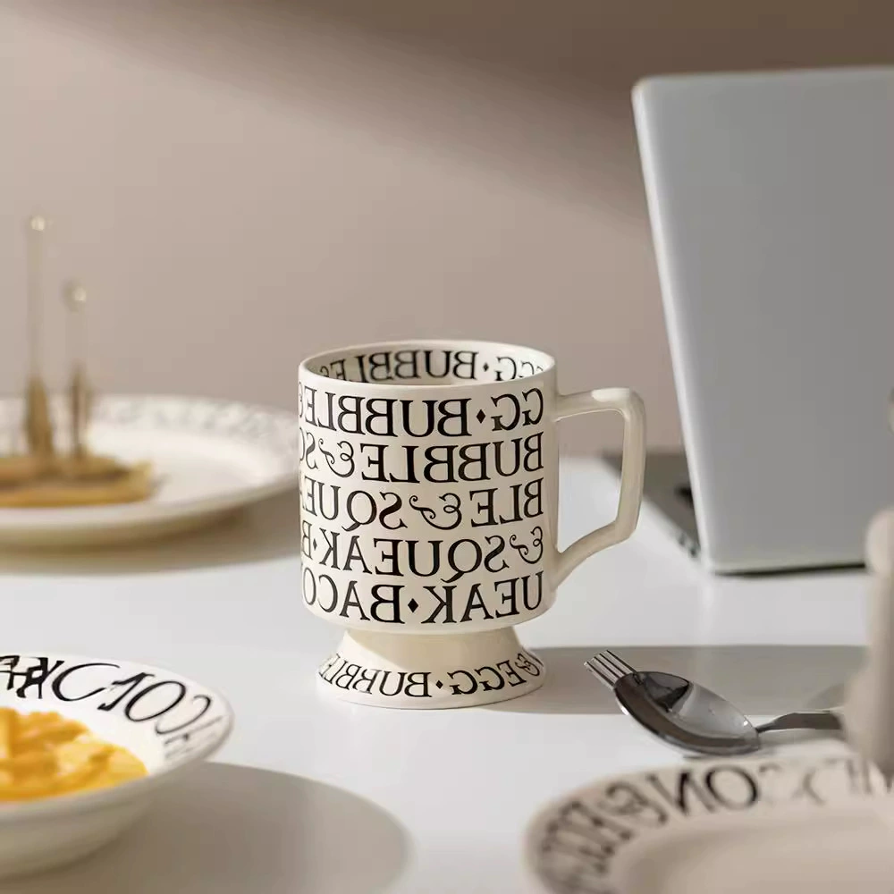 Ceramic tableware set, French-style cream dinnerware with letter rim, assorted sizes