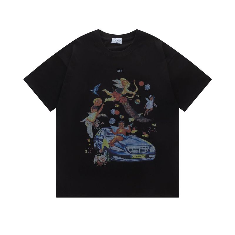 トレンディな漫画落書き油絵矢印半袖男性と女性ルーズカップル OFW 純綿半袖 Tシャツ夏 mk ゼブラ|undefined