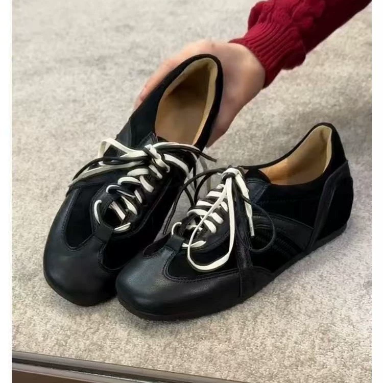 Коровья кожа версия ~ Ретро черные женские туфли на шнуровке