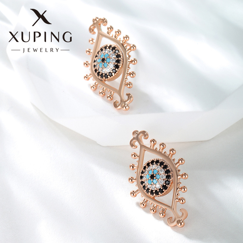 Pendientes de ojo de diamante de moda transfronteriza de joyería Xuping para mujer, pendientes de ojo de diablo de lujo ligero de nicho, retro de alta gama