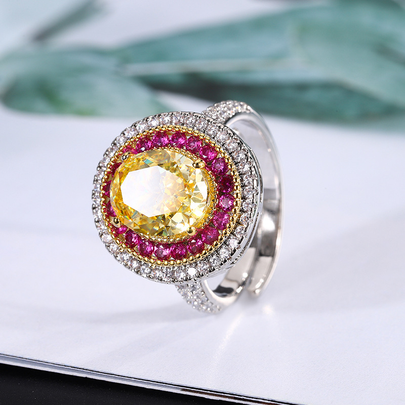 2024 nueva joyería Zhuang Shengsheng, diamante de alto carbono, flor de hielo, diamante amarillo cortado, temperamento, traje retro 8*10-6-* 8