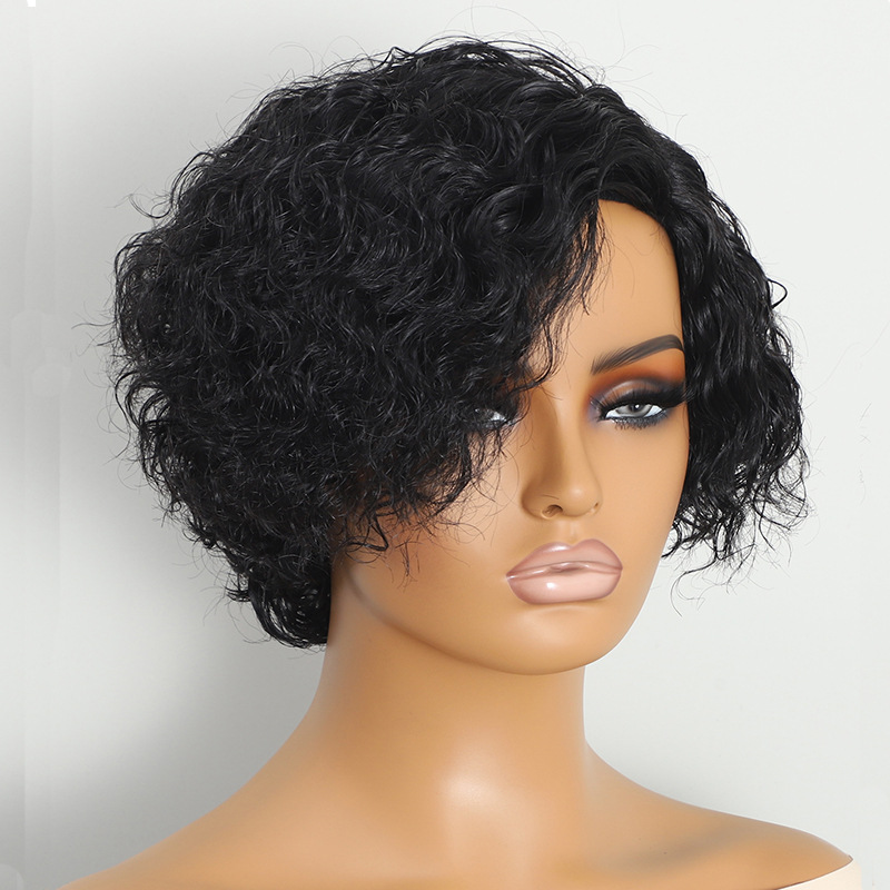 Mecanismos rollos pequeños capucha humana human hair curly wig pixie cut