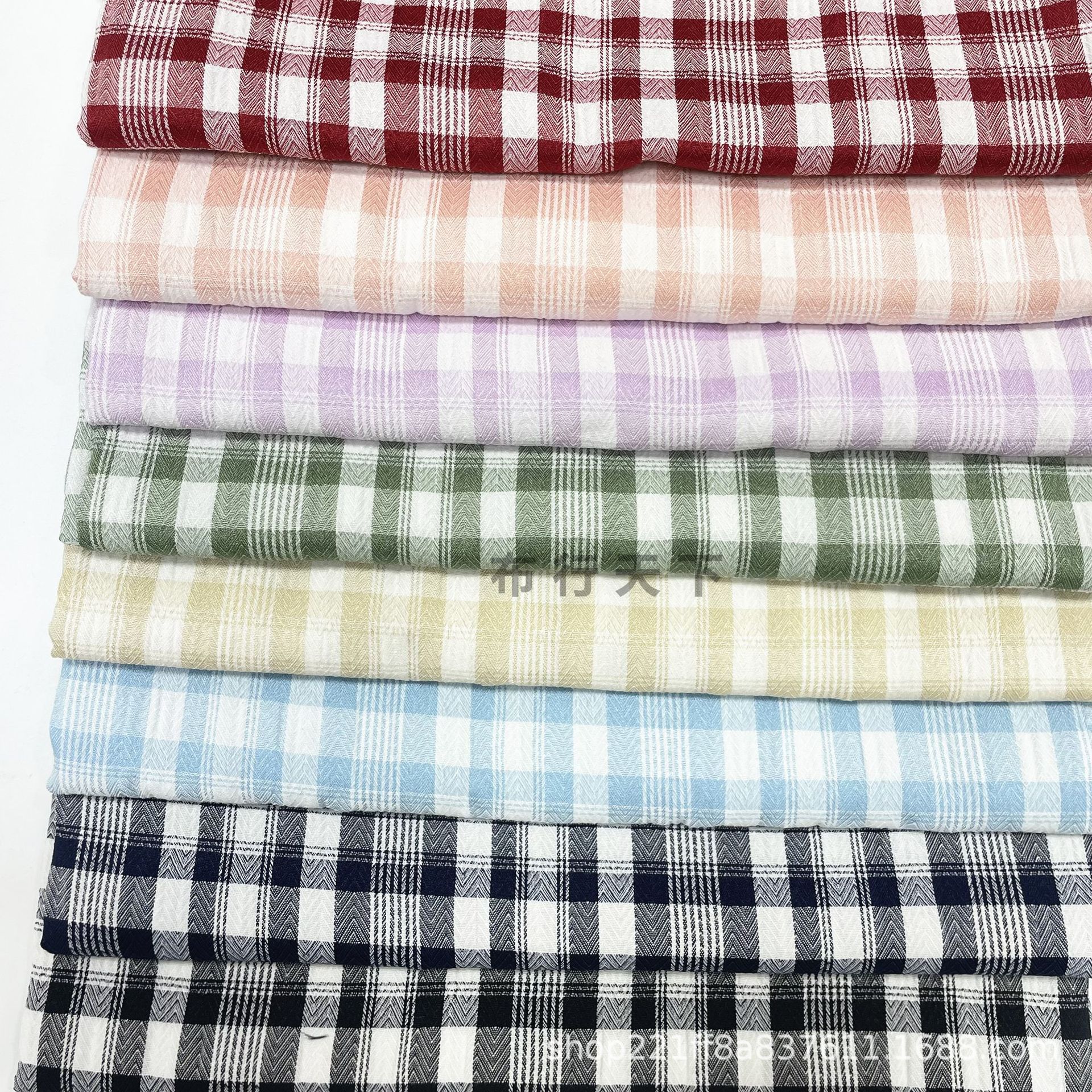 春夏款 人棉泡泡人字纹衬衫布 连衣裙 面料 糖果色皱布弹力格子布