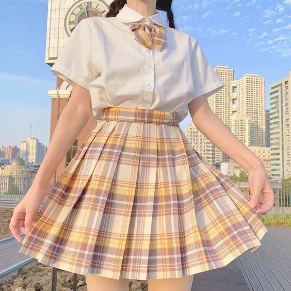 White shirt, skirt, bow tie