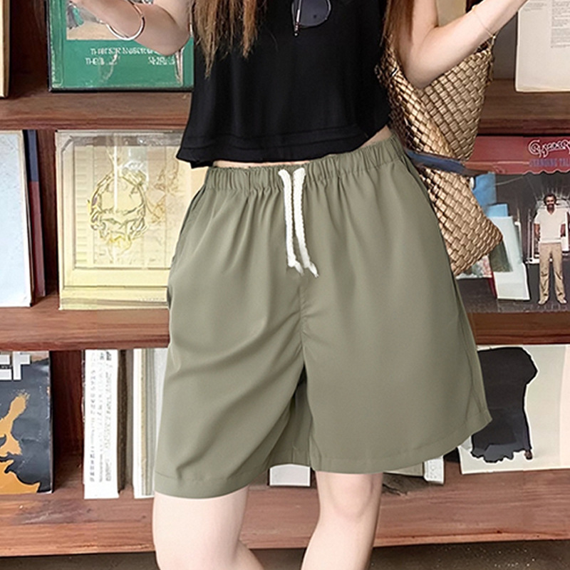 2025 nuevos pantalones de playa de verano para mujer sueltos y delgados, estilo deportivo casual, pantalones anchos de cintura alta con cordón al por mayor