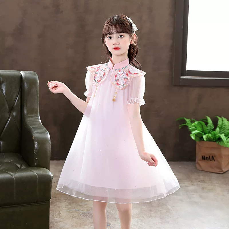 Детский костюм, юбка, летнее чонсам, ханьфу для девочек, платье, китайский стиль
